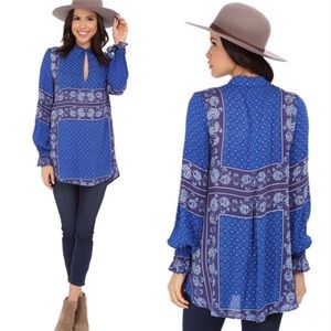 Free People Rayon Dobby Long Sleeve Tunic Blouse